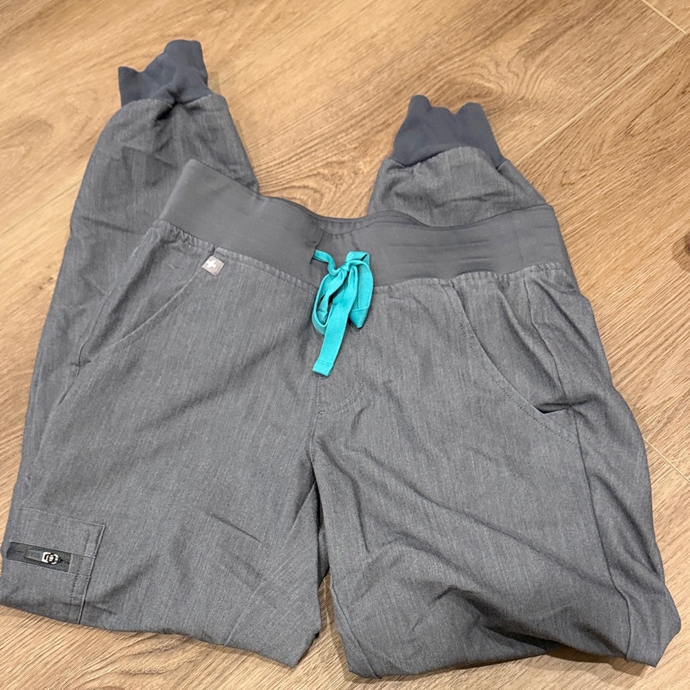 Figs Gray Jogger Pants with Teal Accents